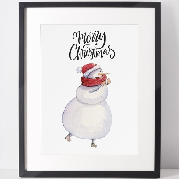 Other - Wall Art Watercolor Cute Snowman Christmas Illustration Print Card Unframed